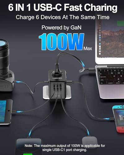 Universal Travel Adapter 100W GaN Fast Charger in One for Europe UK US - color: GaN 100W-Black+White