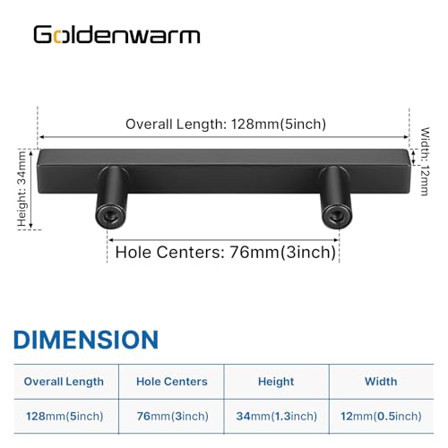 Goldenwarm 10 Pack 3-3/4 Inch Black Cabinet Handles Kitchen Drawer Pulls - color: Black, size: 3-3/4 Inch Hole Center
