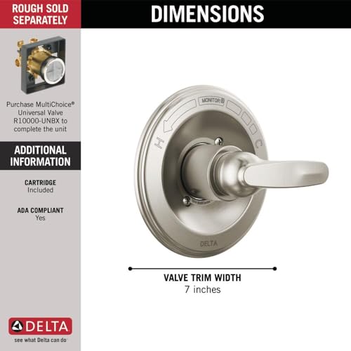 Delta Foundations 13 Series Single-Function Valve Trim Kit, Brushed Nickel Handle Set for Shower Faucet System, Stainless BT13010-SS (Valve Not Included) - color: Stainless