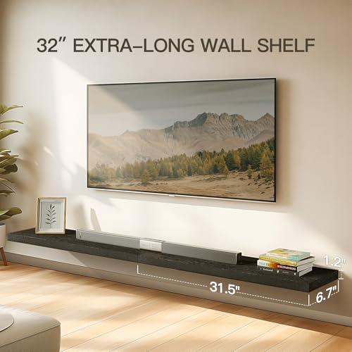 Amada 32 Inch Floating Shelves with Invisible Brackets, Set of 2, Black | Wall Shelves with Hidden Bracket, Solid MDF Wood, 22 lbs Max Load per Shelf, Easy to Assemble, Multi-Wall Compatible - color: Black, size: 32 inches