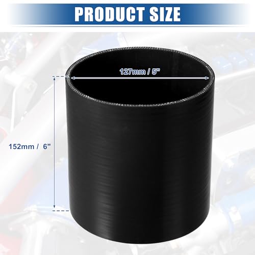 uxcell 5" ID 6" Length 4-Ply Reinforced High Temp Straight Coupler Silicone Reducer Hose Black for Car Intercooler Intake Piping - size: 5" ID