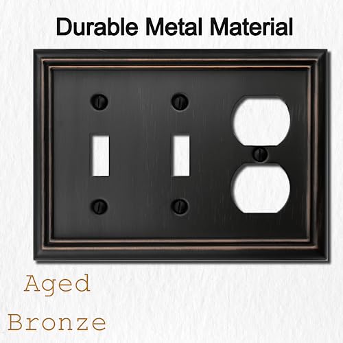 OKAWYC Double Toggle/Single Duplex Light Switch Cover Adler Metal Wall Plate, 2-Pack Aged Bronze 3 Gang, Light Switch Cover Outlet Cover Decorative Wallplate, Durable - style: 2 Toggle/1 Duplex 2PK