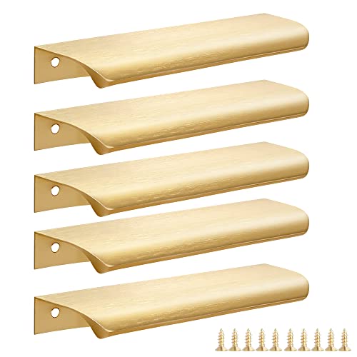 Malimali 5 Pack 6" Gold Edge Finger Pulls for Cabinets, Drawer Handles - color: Brushed Gold, size: 150mm/6" (5Pcs)