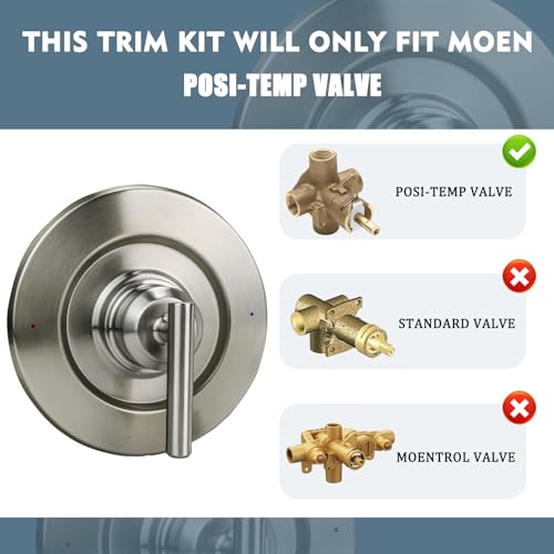 Modoo T2901BN Brushed Nickel Shower Lever Handle Trim Kit, Posi-Temp Valve, 1/2 in Sweat Inlet, NPT Outlet, 2 Ports, Globe Valve, Metal with Nickel Finish, Easy Installation, 1-Year Warranty - color: Brushed Nickel
