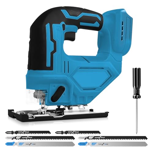 Cordless Jig Saw for Makita 18v Max Battery(Tool Only), Electric Jigsaw Cut Off Tool 400W 2700RPM 45° Beveled Cutting 3 Orbital Setting with 6 Blades for Straight/Curve/Circle Cutting (for Makita) - style: for Makita