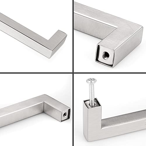 Probrico (10 Pack) 5 inch Holes Centers Square Kitchen Cabinet Handles Stainless Steel Cabinet Drawer Handles Brushed Nickel Euro Bar Pulls 5-1/2 inch Total Length - color: Brushed Nickel, size: hole center 5"