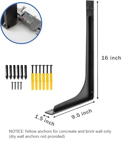 (16 INCH x 9.5 INCH) Shelf Bracket ,L Shelf Brackets,max Load 300lbs, Premium Alloy Metal Heavy Duty Shelf Bracket, high Strength Mounting Hardware Included, countertop Support, Pack of 4. - size: 16 INCH x 9.5 INCH (L Beam)