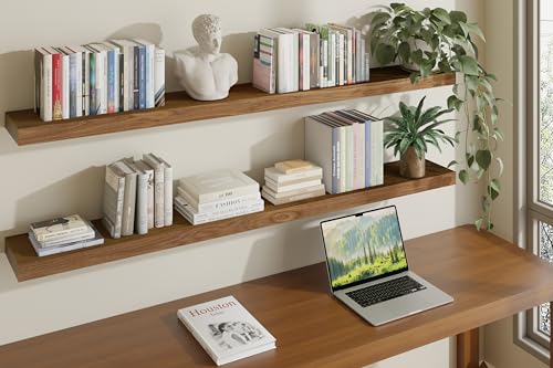 ROGMARS 60 Inches Long Walnut Floating Shelves - color: Walnut, size: 60 Inch set of 2