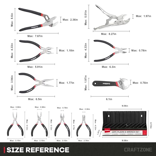 10PC Pliers and Wrench Set with Storage Rack – Includes Channel Lock | Long Needle Nose | Diagonal Cutter | Groove Joint | Linesman & Mini Plier, Carbon Steel Tool Kit for DIY and Home a Gift for Man - size: 10pc