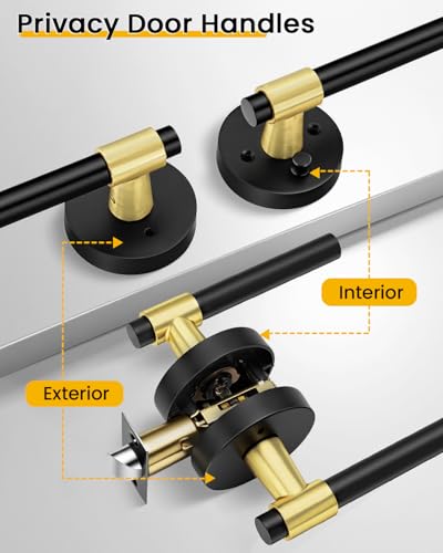 Goldenwarm 6 Pack Black and Gold Interior Door Handles, Privacy Lever Door Handle, Interior Door Lever Pack, Black and Gold Door Handles Interior for Bedroom, Bathroom