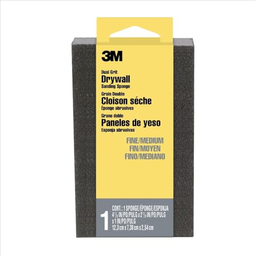 3M Drywall Sanding Sponge, Fine/Medium Grits, 2.63 x 3.75 in - size: 4-7/8 in x 2-7/8 in, style: Fine/Medium