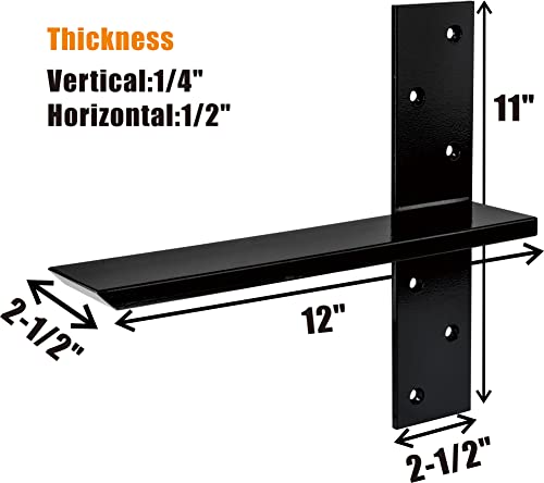 （2-Pack） Free Hanging T Shelf Bracket, Solid Heavy Duty Steel Knee Wall Hidden Granite Countertop Support Floating Bracket Hardware, Universal ,12 Inch , DIY Projects , Screws Included - size: 12