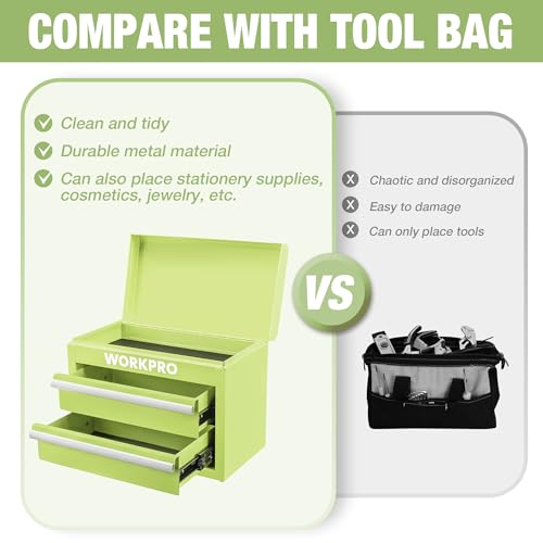 WORKPRO Metal Mini Tool Box with 2 Drawers and Top Storage - color: Macaron Green
