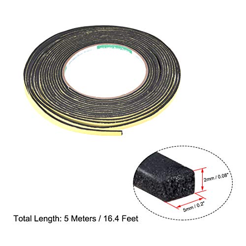 uxcell Sealing Foam Tape 5mm Wide 2mm Thick 5m/16.4ft Long, Self Adhesive Weather Strip for Window Door Insulation, Pack of 2 - size: 5mmx2mmx5m