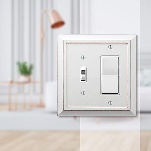 Amerelle 4040TRDW Savannah Wallplate, 1 Toggle / 1 Rocker, Wood, Distressed White, 1-Pack - color: Distressed White, size: 1 Toggle / 1 Rocker
