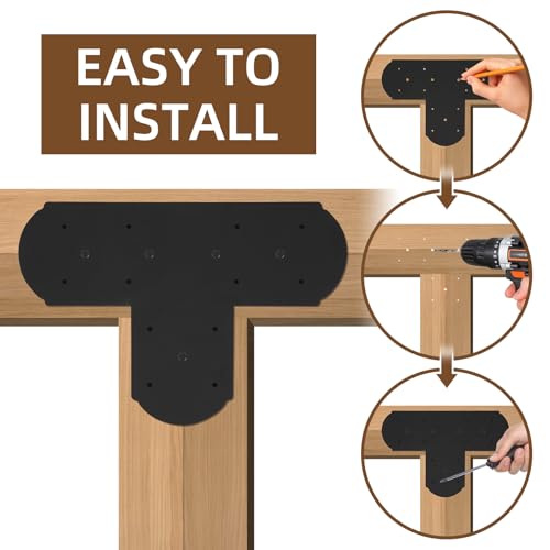 2 Pcs 15.7"x10.8" T Post Bracket, T Flat Mending Plate with 3mm Thickness for Wood, T Joining Brackets Connecting Brackets with Screws for Repair Wood Furniture - style: 5" Wide T Plate Bracket
