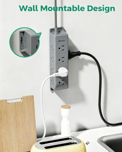 Surge Protector Power Strip, 12 Widely Spaced Multi Outlets, Wall Mount - color: Gray, size: 3 FT