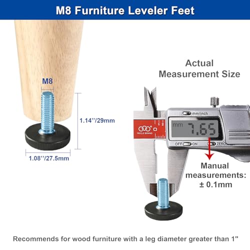 16 PCS M8 Threaded Furniture Levelers, Adjustable Screw in Leg Glides - size: M8-16Pcs