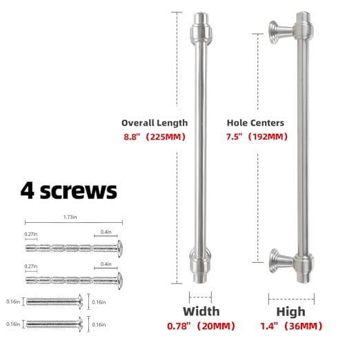 10 Pack Brushed Nickel Cabinet Pulls 7-1/2 Inch(192mm) Kitchen Cabinet Handles Cabinet Hardware for Drawer Pulls - color: Brushed Nickel, size: 7-1/2" Hole Center(192mm)