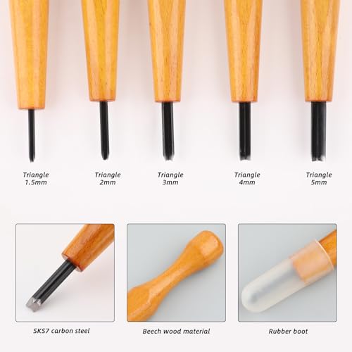 5 Pcs Linocut Carving Tools Set,V-Shaped Wood Linoleum Carving Chisels for Printmaking,Woodcarving Knives for Beginners Artists(1.5mm, 2mm, 3mm, 4mm, 5mm)