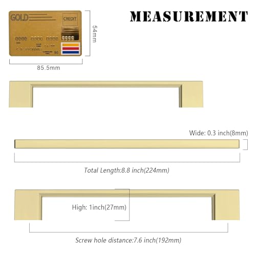 Amerdeco 10 Pack Brushed Gold Cabinet Pulls 7.5" - color: Brushed Gold, size: 7.5" hole center