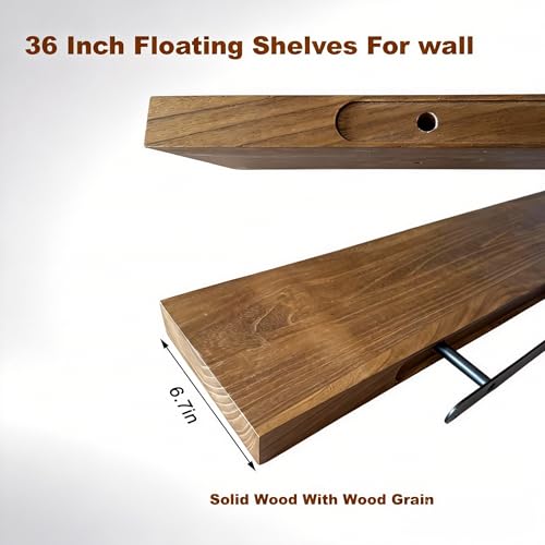 ROGMARS 36 Inches Long Walnut Floating Shelves with Led Light - color: Walnut, size: 36 Inch set of 2