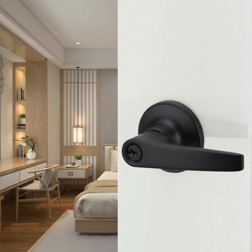 1 Pack of MANREN Lever Keyed Entry Door Lever Handle Lock, Universal Door Knob Hardware, Entrance Version,Black Color (MR802ET-B) - color: Black, style: Entrance