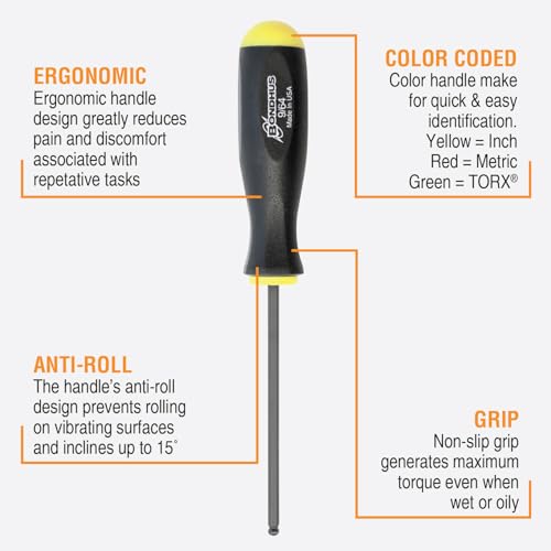 Bondhus 10632 Set of 8 Balldriver Screwdrivers, ProGuard Finish, sizes .050-5/32-Inch