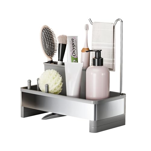 Ewaiira Sponge Holder for Kitchen Sink, Stainless Steel Sink Caddy - color: F-gray