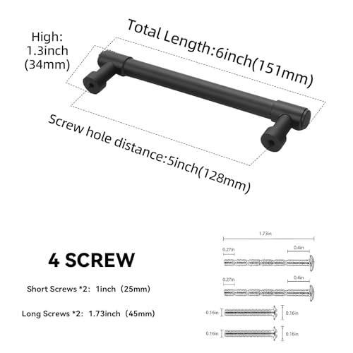 10 Pack 5 Inch(128mm) Kitchen Cabinet Handles Matte Black Cabinet Pulls Alloy Drawer Pulls Solid Cabinet Hardware - color: Matte Black, size: 5'' Hole Center(128mm)