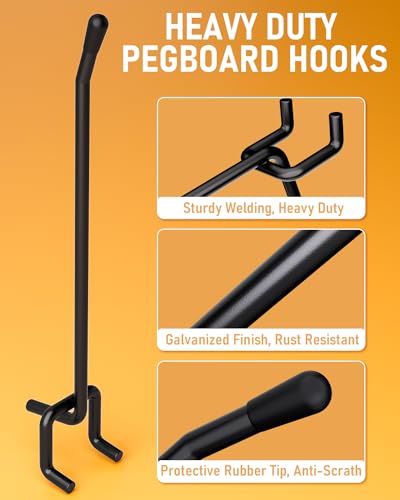 INCLY 60 Pack 2/4/6 Inch Black Pegboard Hooks, 1/4" Heavy Duty - color: Black, size: 2/4/6inch-60pcs