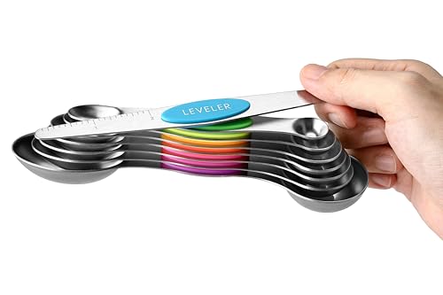 Spring Chef Stainless Steel Magnetic Measuring Spoons Set of 8, Neon - color: Neon, size: 1-Pack