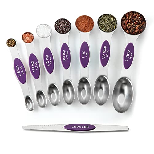 Spring Chef Stainless Steel Magnetic Measuring Spoons Set of 8, Purple - color: Purple, size: 1-Pack