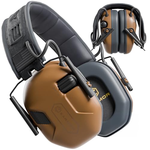 M300A Ear Protection For Gun Range - Shooting Ear Muffs with Ergonomic Gel Cushions, IPX5 Waterproof Gear - color: Brown