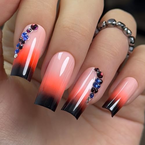 CurvLife Long Press On Nails, Ombre Rhinestone, Soft Gel - color: Ombre Nails with Rhinestones