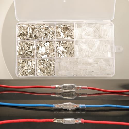 Feggizuli 540pcs 2.8mm 4.8mm 6.3mm Male and Female Spade Connectors Kit with Insulating Sleeve, Crimp Terminals Electrical Connectors, Electrical Terminals for Electrical Wiring
