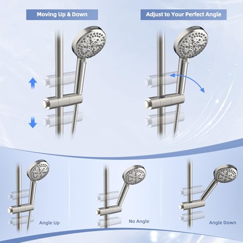Hibbent Adjustable Shower Head Holder for Slide Bar, Universal 18.5-25mm Handheld Showerhead Bracket, Sprayer Holder with Hanging Design, No Drill Installation, Brushed Nickel - style: Brushed Nickel