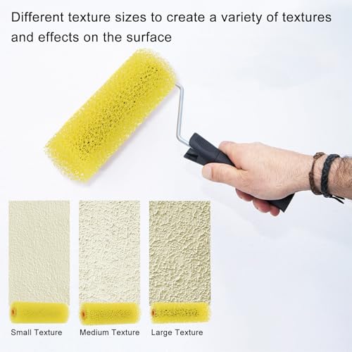 uxcell 1 Set Textured Paint Roller Covers 4 Inch Mini Resilient Sponge Paint Roller Cover with Frames Set Textures Foam Drywall Texture Paint Rollers Reusable Paint Roller Kit