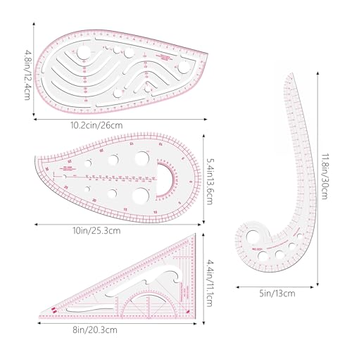 Sewing Ruler Set,Clear Metric French Curve Rulers,Professional Sewing Quilting Tools Supplies for Dressmaking,Tailoring,Designers,High Quality Flexible PVC Measuring Rulers,9PCS