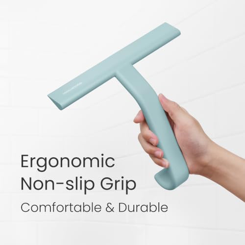 dancemoon JustHang Shower Squeegee with Built-in Hook, 10-Inch Slate Blue - color: Slate Blue