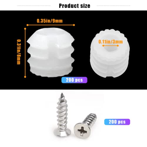 Plastic Hinge Dowel Inserts with Screws, White, MOUNTAINTOP