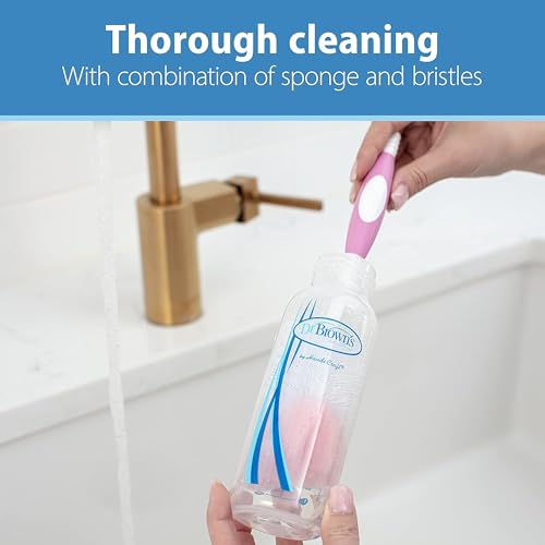Dr. Brown's Reusable Sponge Baby Bottle Cleaning Brush with Suction Cup Stand, Scrubber and Nipple Cleaner, BPA-Free, Pink, 2-Pack - color: Pink Bottle Brush, size: 2-Pack