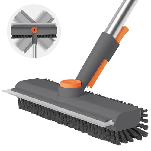AIR U+ Floor Scrub Brush with Long Handle, 3-in-1 Rotating Head & Squeegee - color: Gray, size: 1 PACK