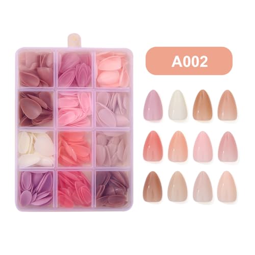 360 Pcs Press On Nails Short Almond Fake Nails Press Ons Set Full Cover Nude Pink Acrylic Glue on Nails Reusable Glossy Artificial Nail Kit False Nails for Women Manicure 12 Color - color: A002