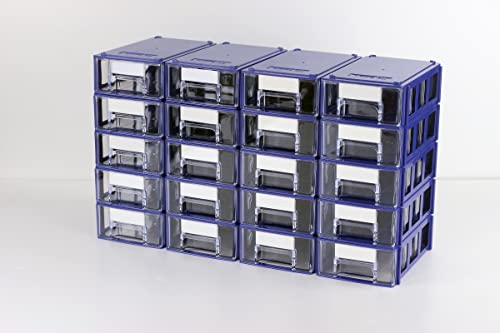 Stackable Storage Drawers Set of 20 with Dividers and Paper Labels - color: Blue