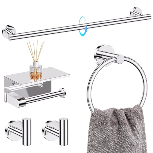 TQKAG 5 Piece Bathroom Towel Holder, Polished Chrome Bathroom Hardware Set | SUS304 Stainless Steel, 23.6" Toilet Paper Holder with Shelf, Towel Racks for Bathroom Wall Mounted, Towel Bars - color: Polished Chrome, size: 5-Pieces Set-A