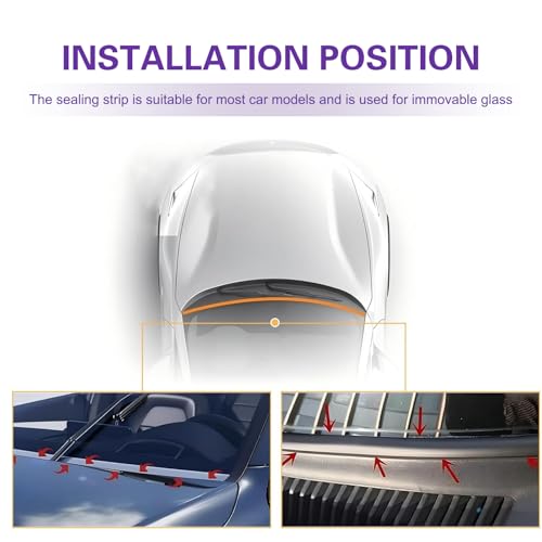 WZP 1.7M/5.6Ft Windshield Cowl Seal Strip, Rubber Auto Weather Sealing Protection, H-Shape Self Adhesive Cuttable Sunroof Window Seal Strip, Universal for Car Truck SUV (Black)