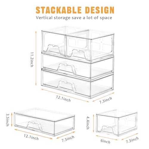 4 Pack Stackable Storage Drawers, Clear Acrylic Organizer, Makeup Organizer
