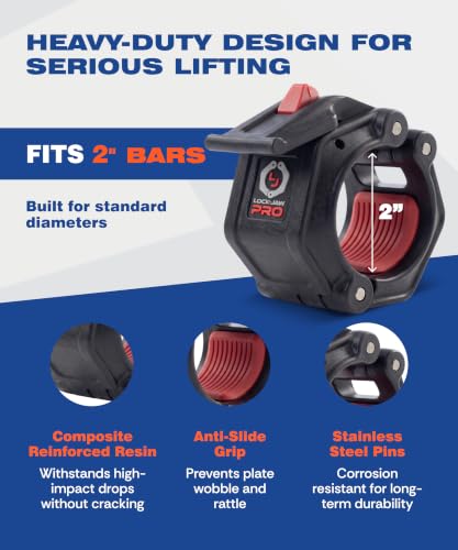 Lock-Jaw PRO 2 Barbell Collars/Clamps, 2"/50mm Olympic Bars - color: Black