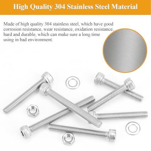 95 Pieces M5 x 30/35/40/45/50mm Hex Socket Head Cap Screws Nuts Washers Set Silver, Sutemribor M5 Long Screws, M5 Stainless Screws Nuts Washers Assortment Kit, 304 Stainless Steel, Fully Threaded - size: M5 Long Screws Kit, style: Socket Head